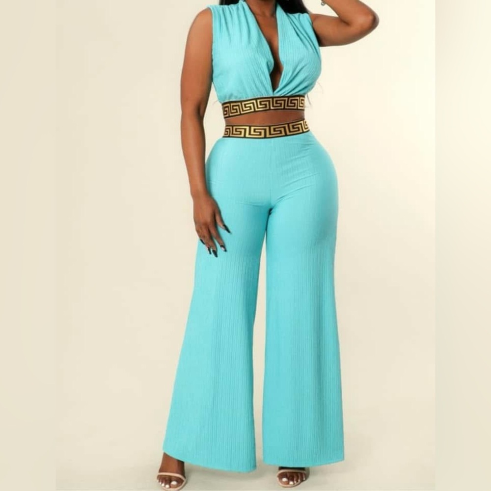 Elegant Turquoise 2 Piece Pant Set